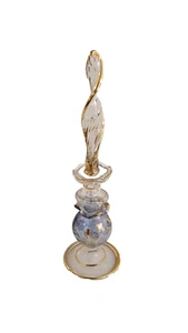 Egyptian Glass Perfume Bottle Handmade Blue Iridescent Gold Accent Fancy 3" - Picture 1 of 10