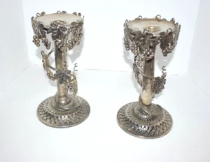 Portacandele grande coppia piedistallo colonna conica in metallo placcato argento vite due - Foto 1 di 10