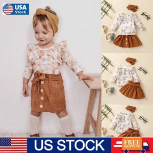 3PCS Toddler Kids Girls T-shirt Tops Skirt Dress Outfits Set Party Clothes Set - Picture 1 of 10