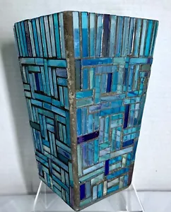 Mosaik Buntglas Vase in Blautönen und Aqua - Bild 1 von 5