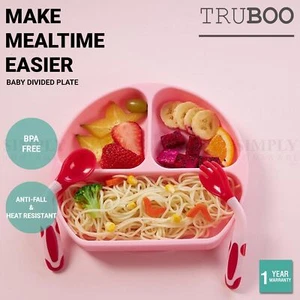 Truboo 3x Baby Divided Plate Toddler Feeding Tableware Fork Spoon Unbreakable - Picture 1 of 26