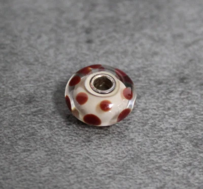 Original Trollbeads Charm Glas braun gepunktet rund Sterlingsilber 925er NEU - Bild 1 von 4