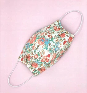 Baumwoll Gesichtsmaske mit Filtertaschen waschbar Handarbeit Pfingstrose Blumenmuster - Bild 1 von 6