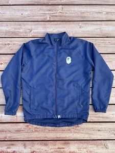 BAPE Navy Blue Windbreaker Jacket Sz M Long Sleeve A Bathing Ape Logo Polyester - Picture 1 of 12