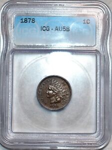 ICG AU-58 1878 Indian Head Cent, Razor-Sharp, Lustrous specimen!