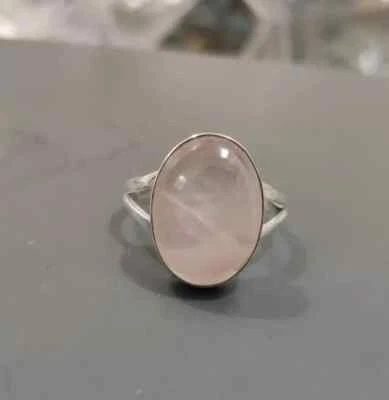 Anillo hecho a mano de plata de ley 925 con piedras preciosas de cuarzo rosa todas las tallas R15 Foto 1 de 4