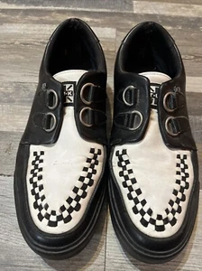 TUK Black & White D-Ring Sneakers Leather Shoes US Size Womens 9 Ska Goth - Picture 1 of 11