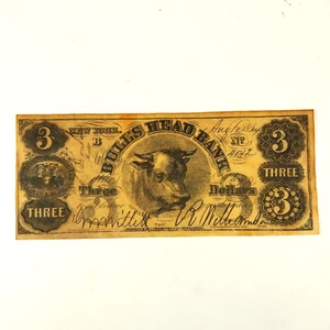Vintage 1864 Bulls Head $3 Bank Note Reproduction - Crease Free - Picture 1 of 4