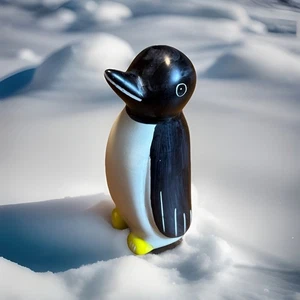 Small Proud Penguin Figurine Carved Soapstone Black, White, Yellow Paperweight - Picture 1 of 7