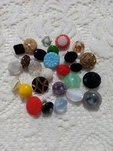 A Collection of 27 Small Vintage Glass Buttons KM1 - Picture 1 of 8