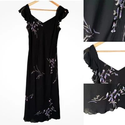 Vestido midi floral negro verde Rachel años 90 caprichoso chifón talla 4/6 (de colección 8) Foto 1 de 4