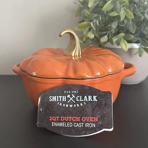 Smith & Clark Ironworks ORANGE Pumpkin Enameled Cast Iron 2 Qt Quart Dutch Oven - Picture 1 of 11