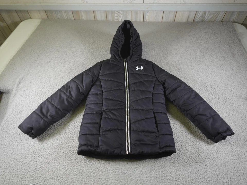 Chaqueta acolchada Under Armour juvenil mediana negra ColdGear con capucha esquí para nieve Foto 1 de 4