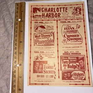 VTG Charlotte Harbor Punta Gorda FL Drive-In Theatre Program Pinocchio Disney - Picture 1 of 3