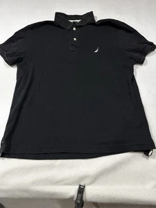 Nautica Mens Polo Shirt Large Black slim fit button casual logo Preppy - Picture 1 of 5
