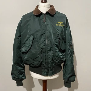 ALPHA INDUSTRIES BREITLING Bomber Jacket Mens XL Flyers Flight 45P Vintage Green - Picture 1 of 13