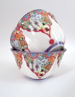 Anthropologie Multicolor Purple Paisley Scalloped Bowls Set 2 - Image 1 of 4