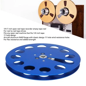 .›(Blue)7 X 1/4 Empty Plastic Take Up Reel To Reel Aluminum 11 Hole Universal - Picture 1 of 22