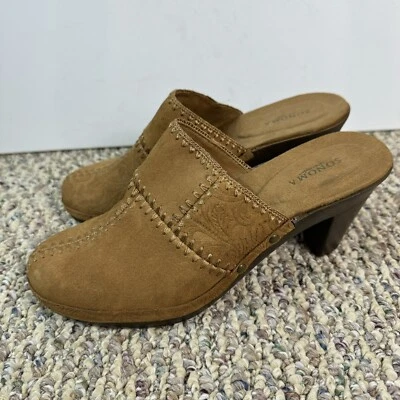 Sonoma Juliette Mule Shoes Womens 8M Tan Suede Floral Embossed Slip On Clogs - Изображение 1 из 4