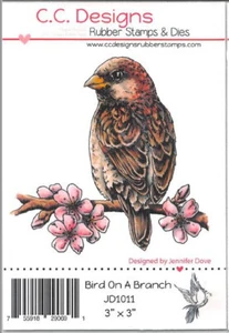 CC Designs BIRD ON A BRANCH JD1011 Foam Cling Mount Rubber Stamp - Picture 1 of 2