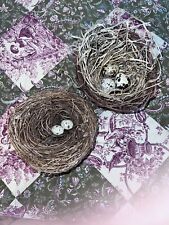 Two decorative Bird Nests With Eggs For Crafting Home Decor Vintage Cottage