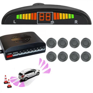 Car Reverse Parking 8 Sensors Front and Rear LCD Display Kit Buzzer Alarm Grey - Picture 1 of 6