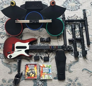 PS3 Guitar Hero World Tour Band Hero Bundle Guitar Drum Set Dongles NEW WIRES - Picture 1 of 21