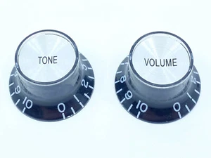 LP Style Bell Knob - Black with Silver Top - Set of 2 - Fit USA Split Shaft - Picture 1 of 5
