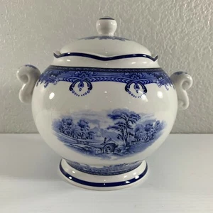 Brownlow Heritage Kensington Blue China Coffee Tea Canister Blue White - Picture 1 of 10