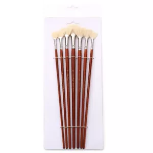 7Pcs Artist Fan Brush Acrylic Paint Brushes with Bristle Hair Long Handle - Picture 1 of 8