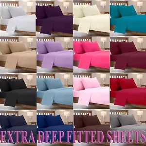 SÁBANAS AJUSTABLES EXTRA PROFUNDAS 40 CM 16" POLI ALGODÓN PERCAL ROPA DE CAMA FUNDAS DE ALMOHADA - Imagen 1 de 17