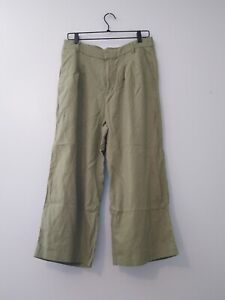 Old Navy Women's Size Large Linen Blend Pleated Green Wide Leg Cropped Pants