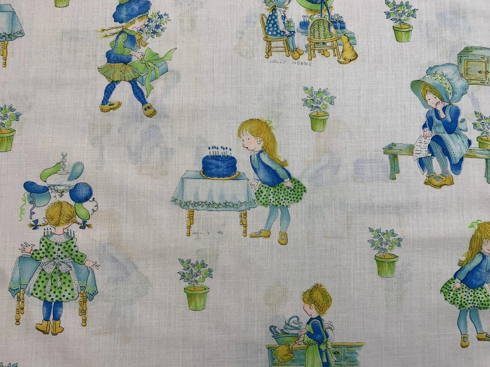 Vintage Holly Hobbie Fabric Birthday Party Balloons Neon Green Blue Half Yard - Image 1 of 4