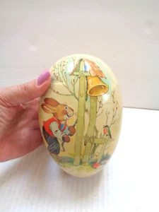 VINTAGE PAPER MACHE EASTER EGG WITH BUNNY/BIRD DESIGN MADE IN GERMANY 8 X 5.5 IN - Picture 1 of 5