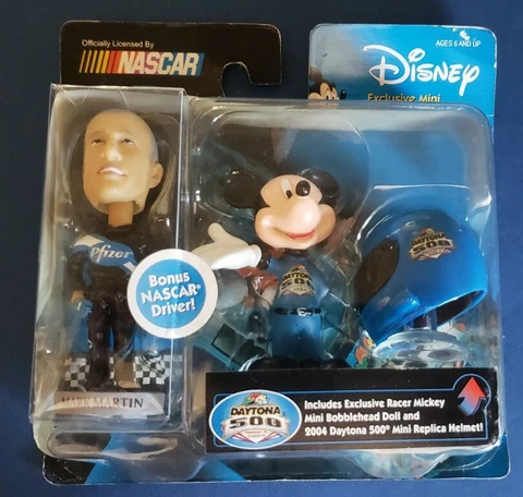 2004 DAYTONA 500 MARK MARTIN/MICKEY MOUSE DUAL MINI BOBBLE HEADS W/ RPLCA HELMET Cover