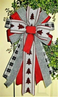 ДЕРЕВЬЯ на серый, черный / красный / белый проводной бант, венок SWAG гирлянда почта # 106 rb - Изображение 1 из 2