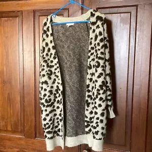 H&M animal print jacquard wool blend long open brown cardigan Sz S - Picture 1 of 9