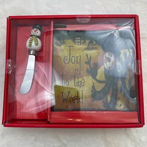 Snowman Christmas Cheese Plate & Knife Joy To The World - Picture 1 of 4