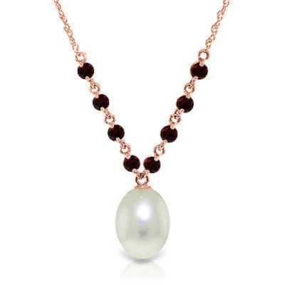 Brand New 14K Solid Rose gold 18" fine Necklace w genuine Garnets & pearl - Image 1 of 4
