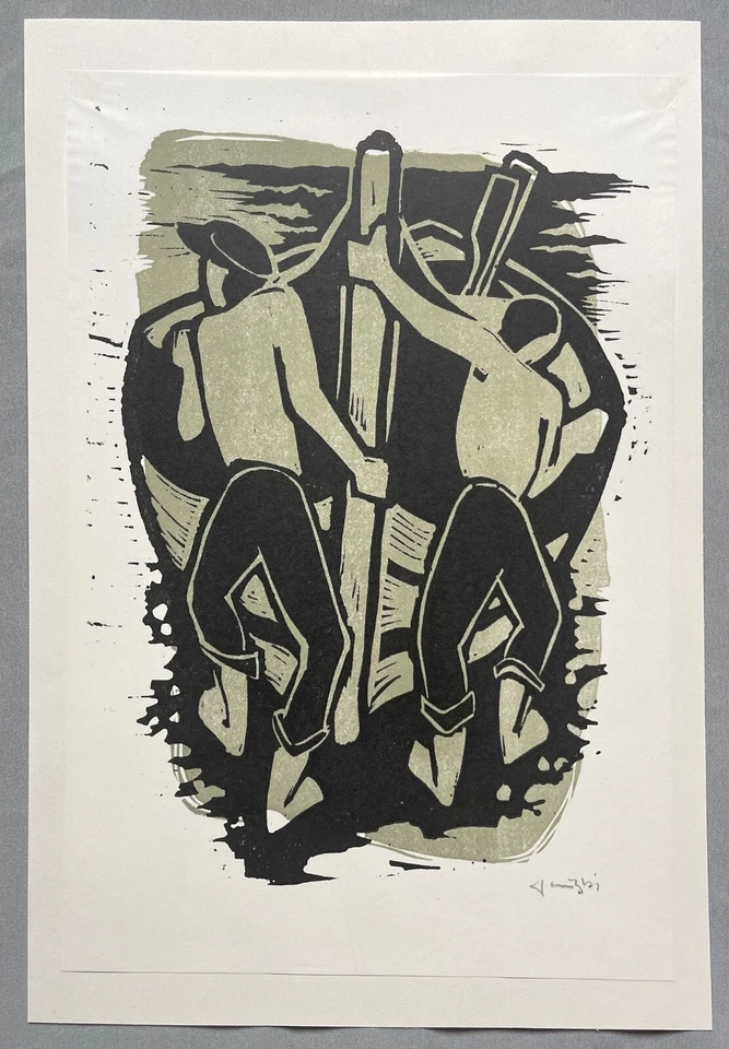 Kurt Janitzki, Holzschnitt bzw. Linolschnitt, handsigniert, Titel: Fischerboot - Bild 1 von 1