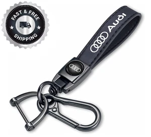 Genuine Leather Car Key Chain Ring for Audi Family present Men's & Women's Black - Bild 1 von 11
