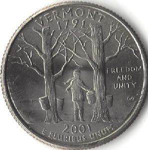 2001-P, 25 Cent, Vermont, Washington, 50 Staaten (US MÜNZE, GELD, SAMMLERSTÜCK) - Bild 1 von 2