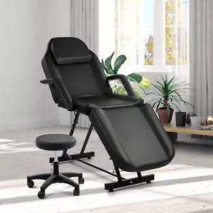 Massage Table Adjustable Tattoo Lash Bed with Stool for Home Beauty Salon Black - Picture 1 of 13