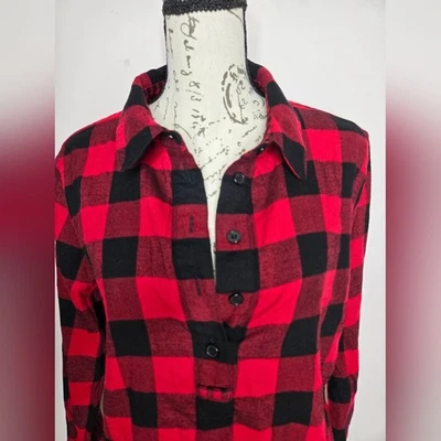Christopher and Banks Womens Button Front Red and Black Check Plaid Shirt Large - Image 1 of 4