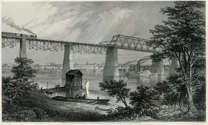 Steel Engraving CITY OF LOUISVILLE Railroad Bridge 1800s vintage print - Picture 1 of 6