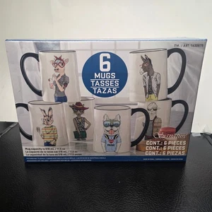 Signature Housewares Hipster Animal Coffee Mugs 17.5 oz SET OF 6 NEW IN BOX GIFT - Picture 1 of 7