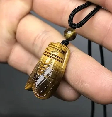 TIGERAUGE *** Zikade Edelstein Naturstein Anhänger Kette 64 cm - Bild 1 von 4