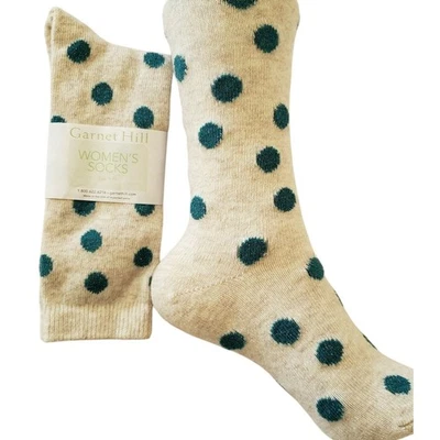 New Garnet Hill Dot Socks 9-11 Cashmere Blend Oatmeal Teal Warm Crew Holiday - Image 1 of 4