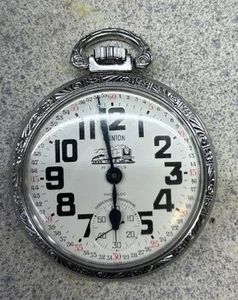 Vintage 17j Swiss Railroad Style Clinton Unitas Pocket Watch Working! - Picture 1 of 10