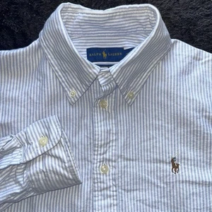 Ralph Lauren Boys Blue Striped Long Sleeve Button Shirt Medium 10/12 Flesh Pony - Picture 1 of 9